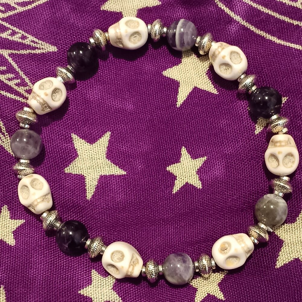 Handmade Gemstone Skull Bracelet